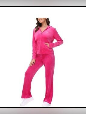 Juicy Couture Bright Pink Velour Zip Hoodie & Pants Set
